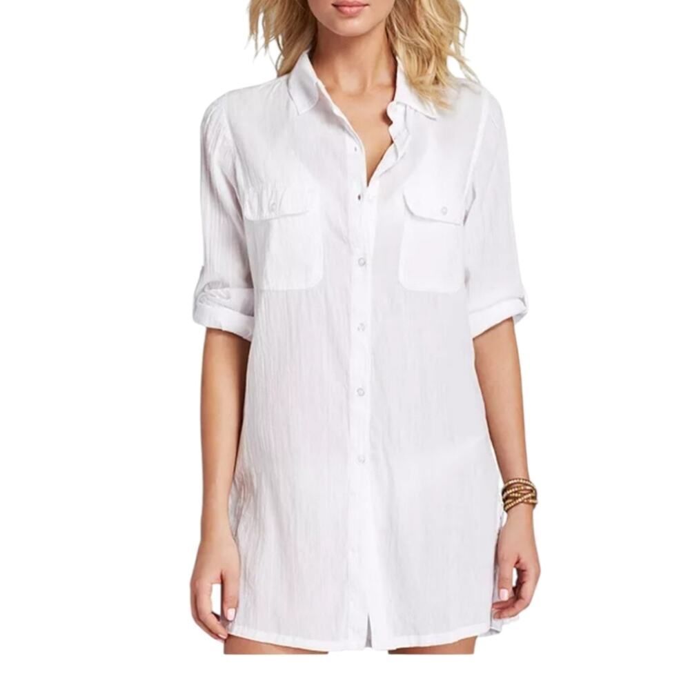 Lauren Ralph Lauren semi Sheer camp shirt or beach cover up white size 1x